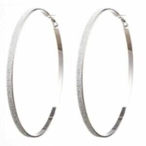 4002 NWOP 3" Vintage Silvertone Brushed Frosted Hoop Earrings 1/8" Wide